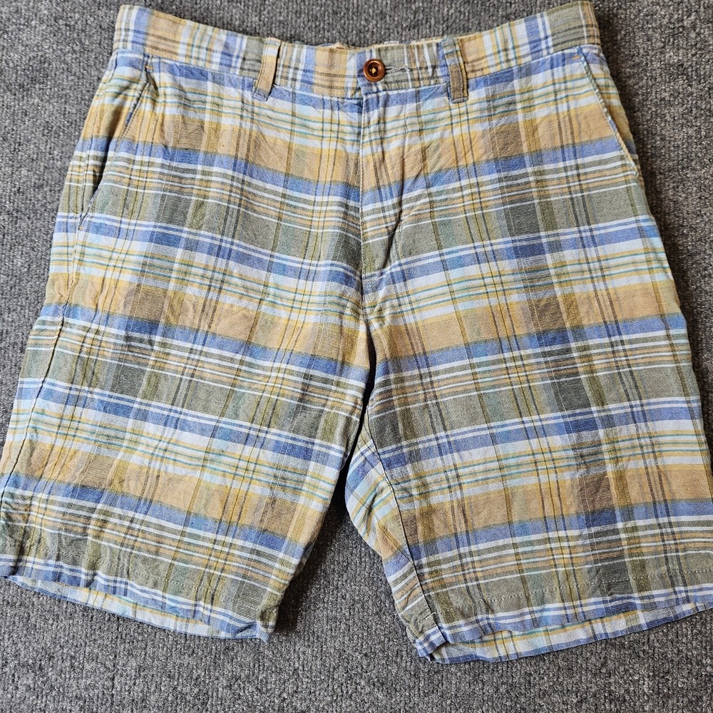 Tommy Bahama Mens Linen Blend Plaid Shorts‎ Size 30